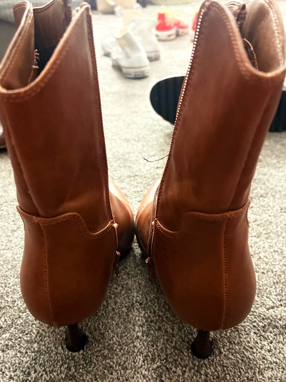 MIA Brown Leather Mid-Calf Heeled Boots
